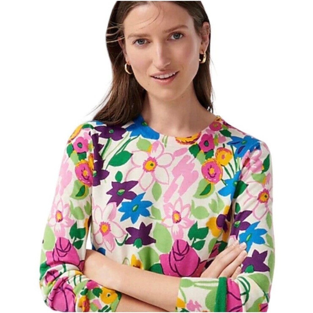 J. Crew Womens Margot Sweater Size XS X Small in Vibrant Garden Print NEW TAGS